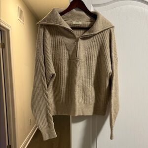 Suzy Shier Beige Knit Half-Zip Sweater